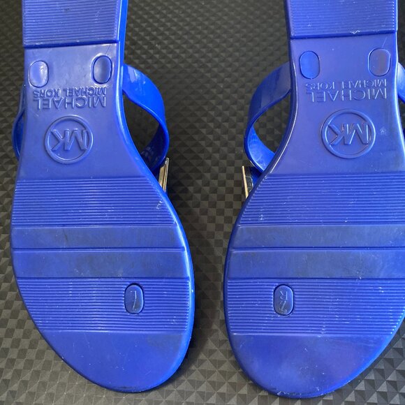 Michael Kors Women's Kayden Blue Jelly Thong Bow Sandals Gold Accents US Size 7 - Picture 6 of 10